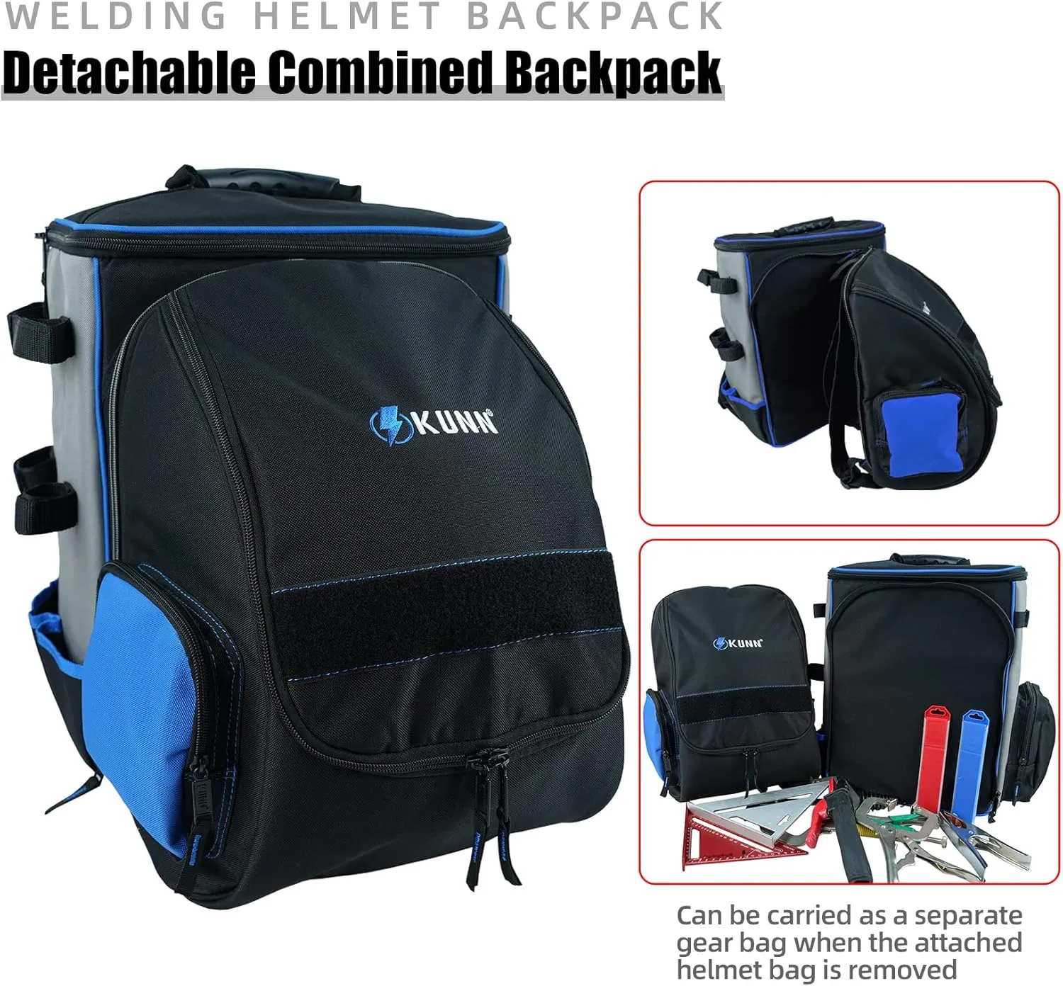 KUNN Welding-Backpack Multifunction Helmet-Bag - Ultimate Equipment Bag with Cotton Protective Lining for Electrician Blue