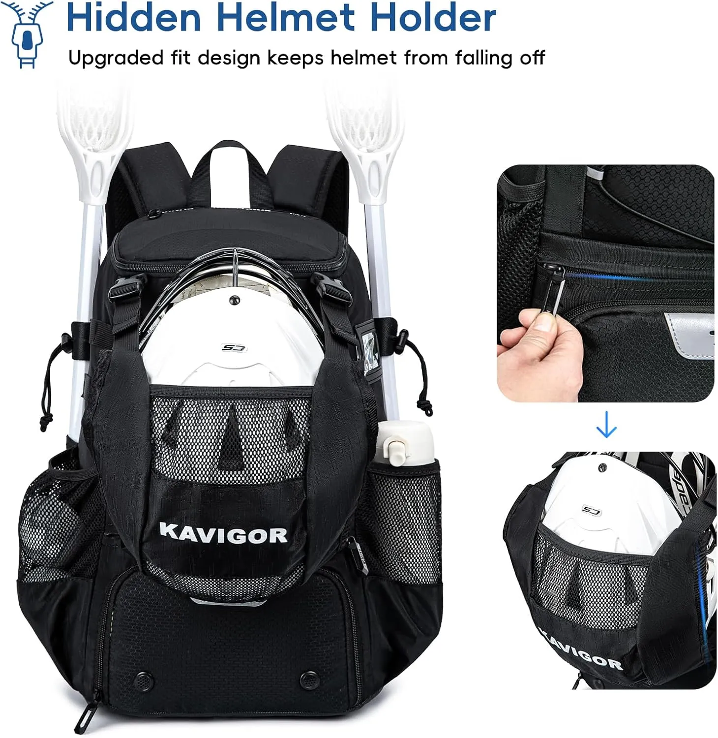 Lacrosse Bag for Kids and Youth, Lacrosse Backpack with Helmet Holder and Shoes Compartment, Waterproof Field Hockey Gears Bag for Boys & Girls