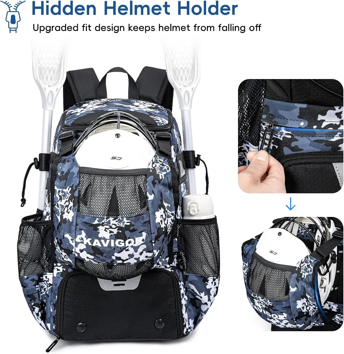 Lacrosse Bag for Kids and Youth, Lacrosse Backpack with Helmet Holder and Shoes Compartment, Waterproof Field Hockey Gears Bag for Boys & Girls