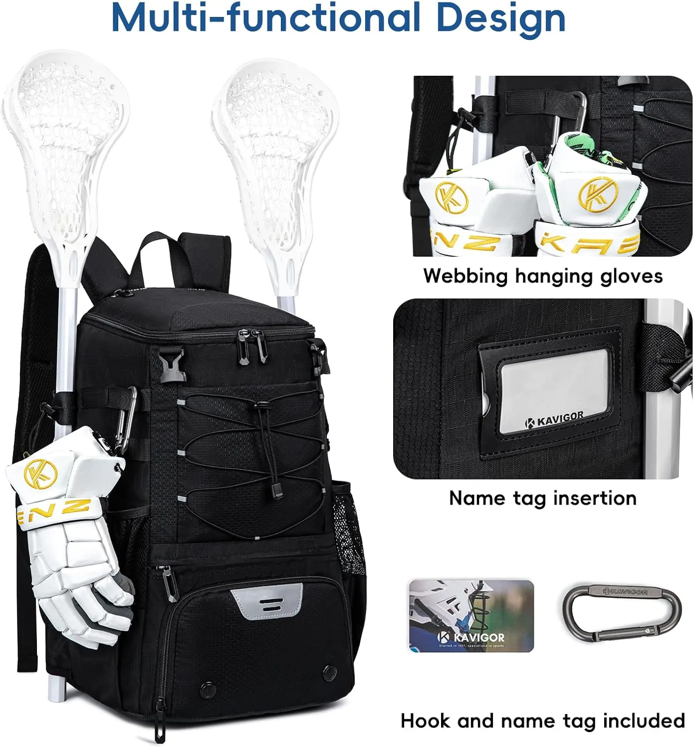 Lacrosse Bag for Kids and Youth, Lacrosse Backpack with Helmet Holder and Shoes Compartment, Waterproof Field Hockey Gears Bag for Boys & Girls