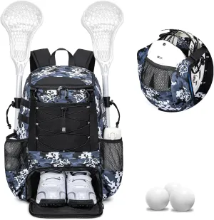 Lacrosse Bag for Kids and Youth, Lacrosse Backpack with Helmet Holder and Shoes Compartment, Waterproof Field Hockey Gears Bag for Boys & Girls