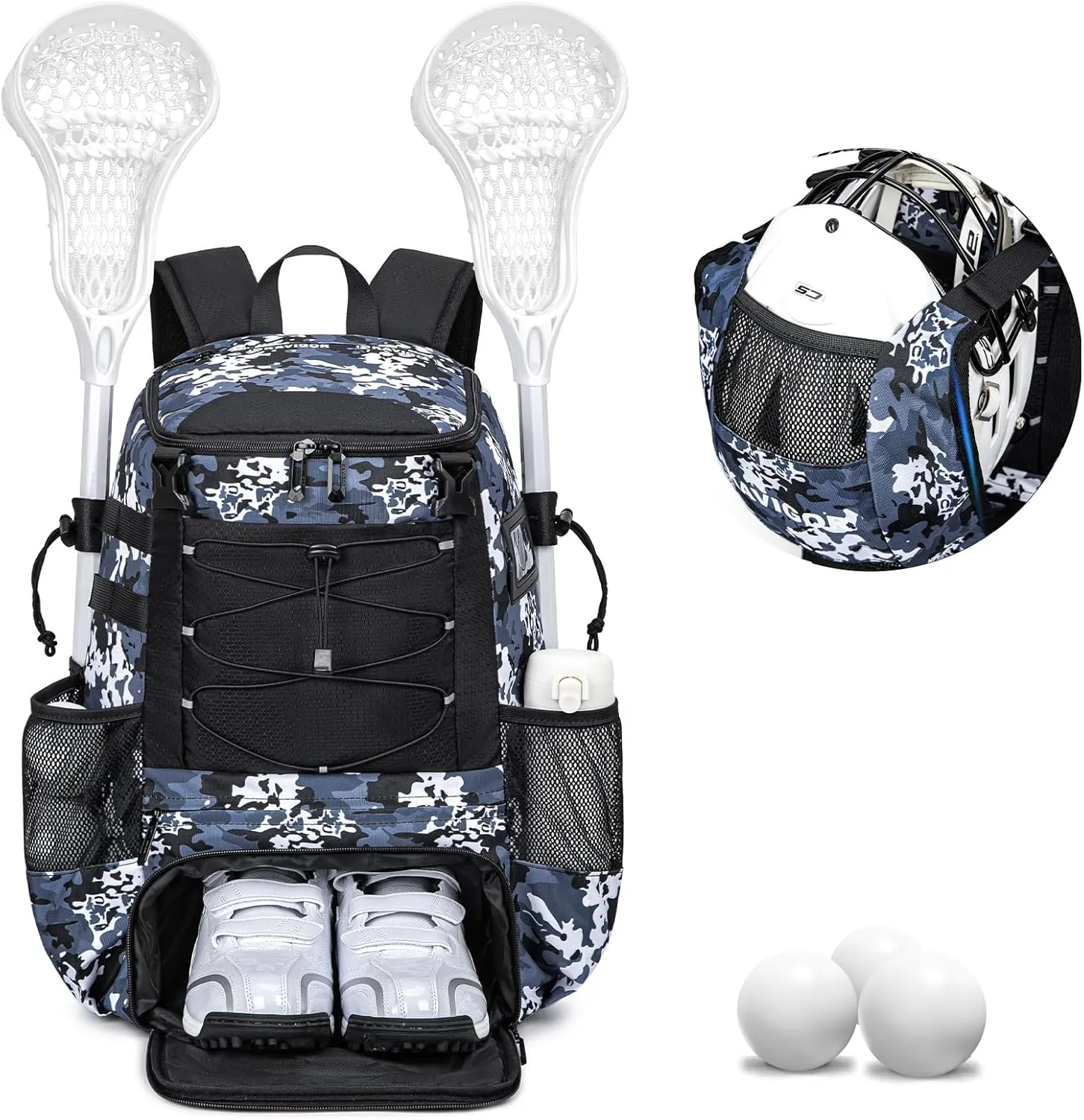 Lacrosse Bag for Kids and Youth, Lacrosse Backpack with Helmet Holder and Shoes Compartment, Waterproof Field Hockey Gears Bag for Boys & Girls