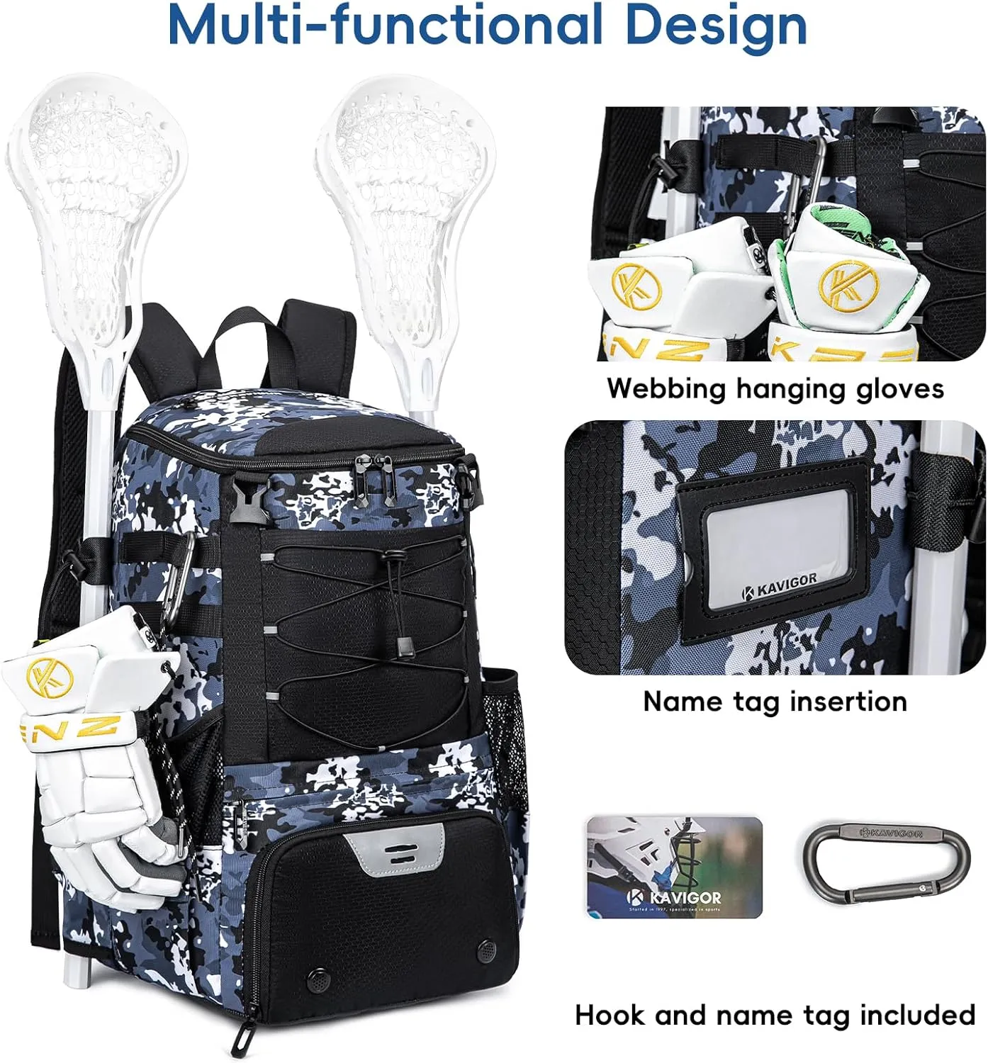 Lacrosse Bag for Kids and Youth, Lacrosse Backpack with Helmet Holder and Shoes Compartment, Waterproof Field Hockey Gears Bag for Boys & Girls