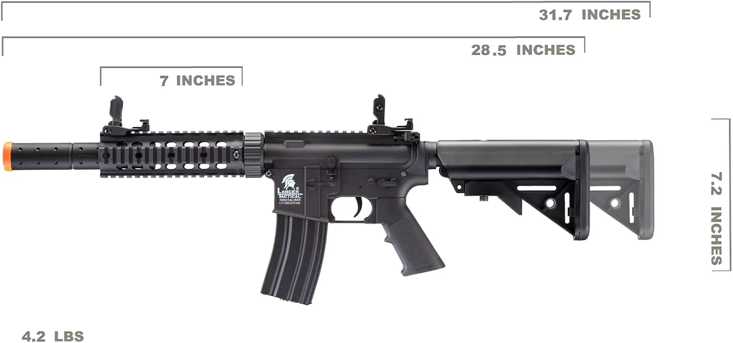 Lancer Tactical Gen 2 Durable Airsoft Gun SD M4 Polymer- Full/Semi-Auto Piactinny Rail AEG Rifle with 0.20g BBS, Charger and Battery