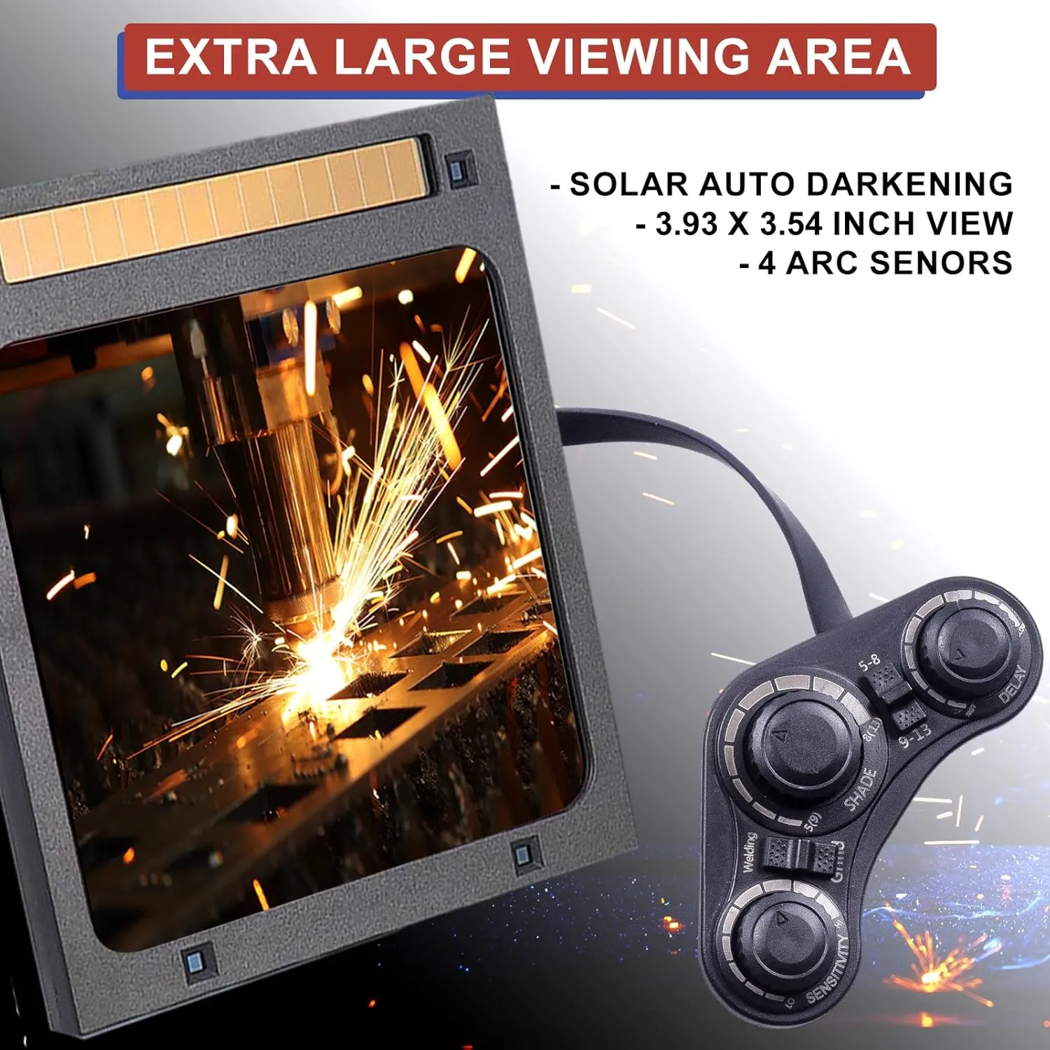 Large Viewing Auto Darkening Welding Helmet with 4 Arc Sensors,True Color Welding Hood Wide Shade 4/5-9/9-13 Welder Mask for TIG MIG Arc Weld Grinding Plasma Cutting,Storage Bag Included