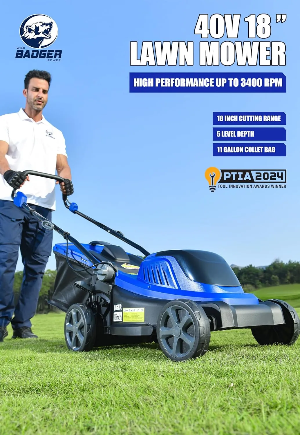 Lawn Mower 40V Brushless 18" Cordless, 5 Cutting Height Adjustments Electric Lawn Mower, Quickly Folding Within 5’s, 4.0AH Battery and Super Charger Included.