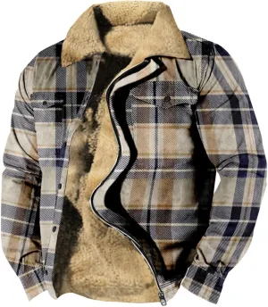 LCMTWX Men's Flannel Jackets Plaid Pocket Hooded Padded Loose Shirt Top Jacket Coats Lined Hooded Plaid Shirt Jacket Fleece