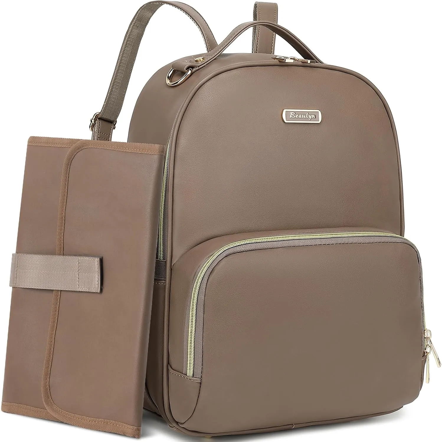 Leather Diaper Bag Backpack - Large Capacity Baby Essentials Travel Baby Bag with Changing Pad, Multi function Waterproof Baby Bag with Adjustable Shoulder Strap & Stroller Straps