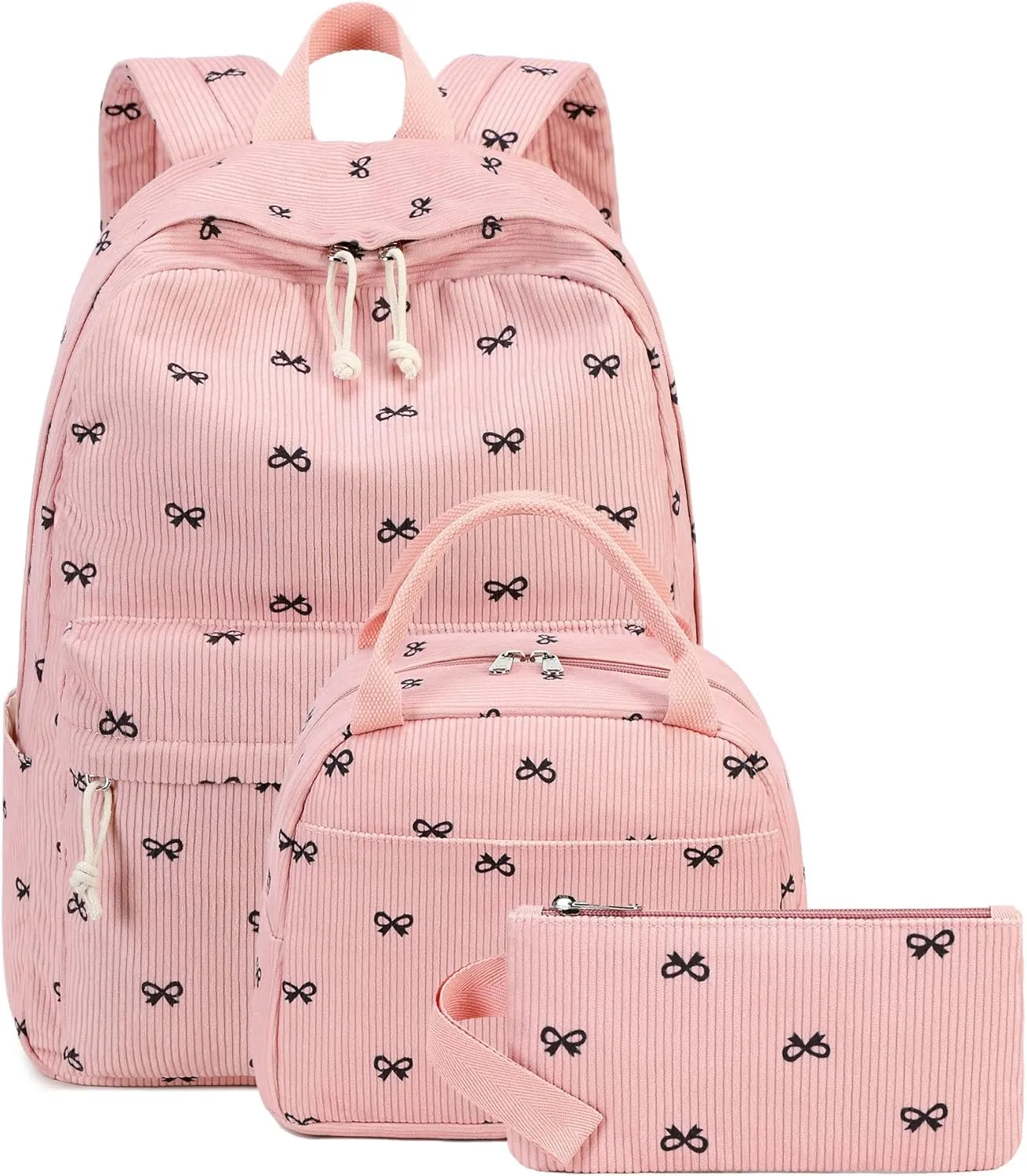 LEDAOU kids backpack for Girls Boys, Backpacks with Lunch Box, Bookbag Set Primary School Daypack Elementary for Age 8-12 (Bow pink backpack)
