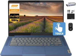 Lenovo Chromebook 14" Touchscreen Slim Laptop Business Student, 8-Core MediaTek Kompanio 520, 4GB RAM, 128GB Storage (64GB eMMC 64GB Card), WiFi 6, Long Battery, Chrome OS MarxsolAccessory