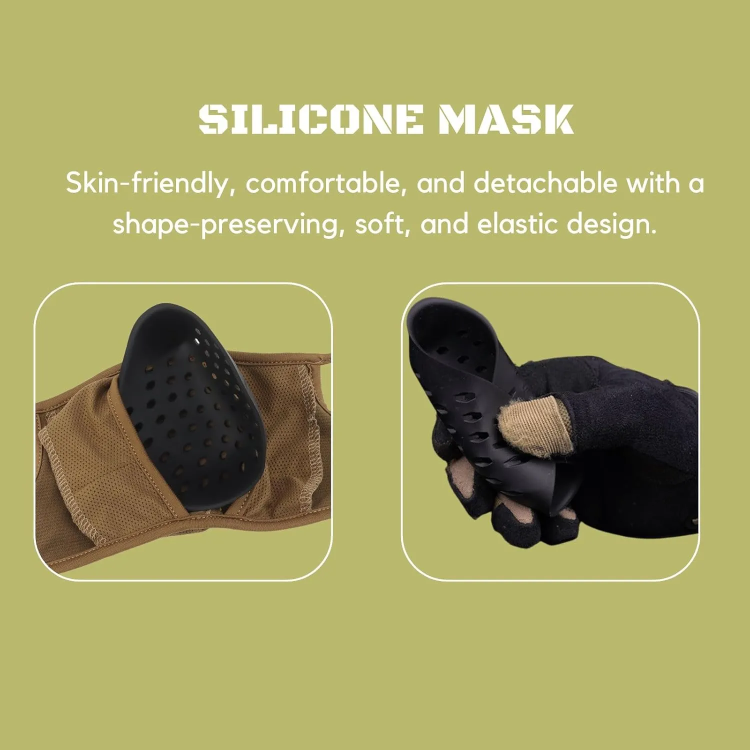 Light Fit Tactical Mask, Wraparound Soft Quick-Dry Fabric with Earloop, Detachable 3D Hold Silicone Liner with Breathable Holes, Absorbs Impact, Anti-dust Airsoft Half Face Shield