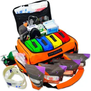 Lightning X Fully Stocked X-Tuff Modular Oxygen Trauma Bag w/ Removable Organizer Pouches for EMS/EMT   First Responder - Orange