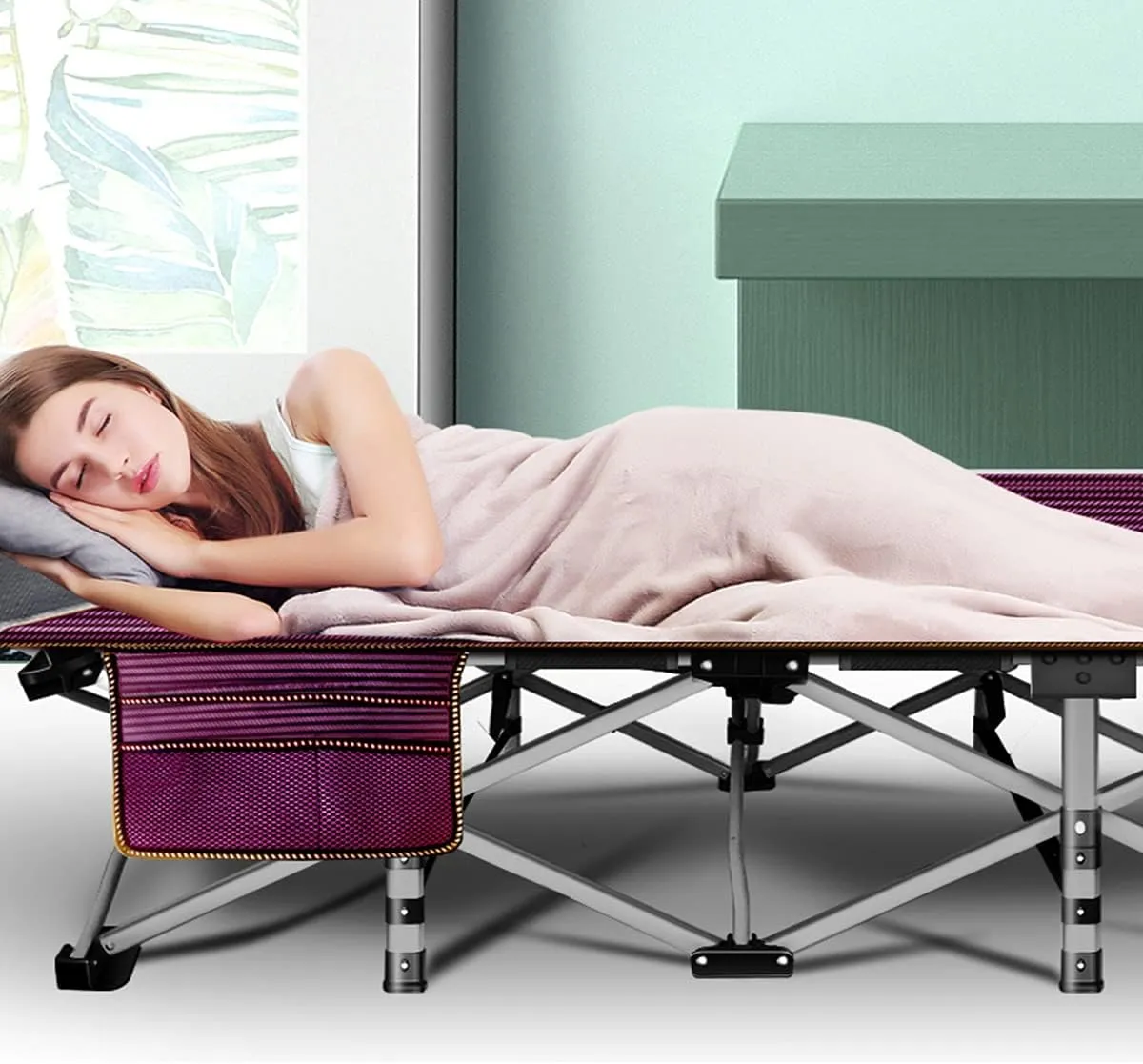 LILYPELLE Folding Camping Cot, Heavy Duty Sleeping Cots with Carry Bag, Double Layer Oxford Portable Travel Camp Cots for Home, Office Nap and Outdoor Beach
