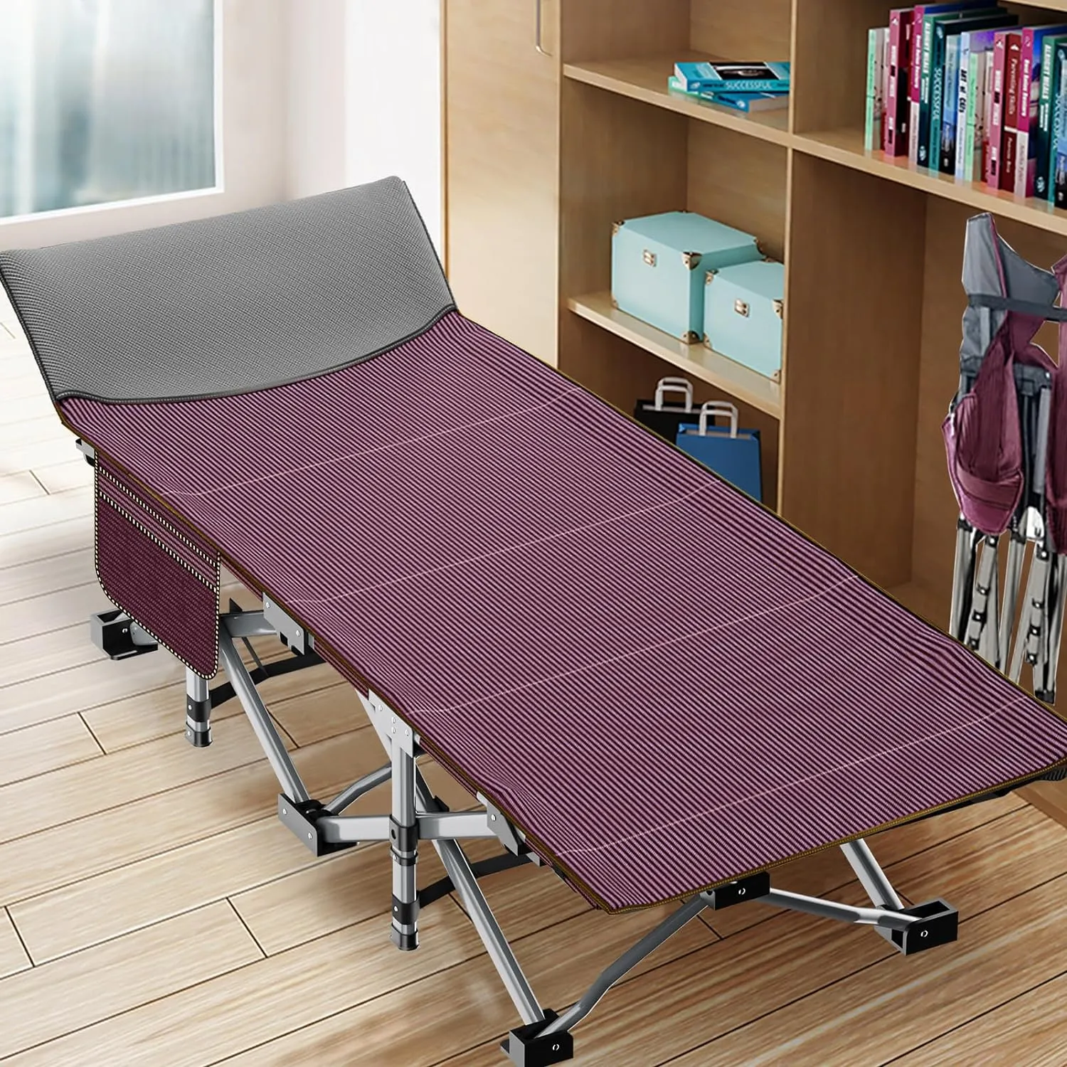 LILYPELLE Folding Camping Cot, Heavy Duty Sleeping Cots with Carry Bag, Double Layer Oxford Portable Travel Camp Cots for Home, Office Nap and Outdoor Beach
