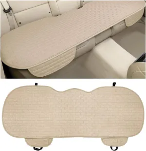 Linen Back Car Seat Cover, Anti-Slip Long Bottom Rear Seat Cover Protector with Storage Pockets, Breathable Linen Rear Bench Seat Protector Cushion Pad for Most Vehicles (Beige)