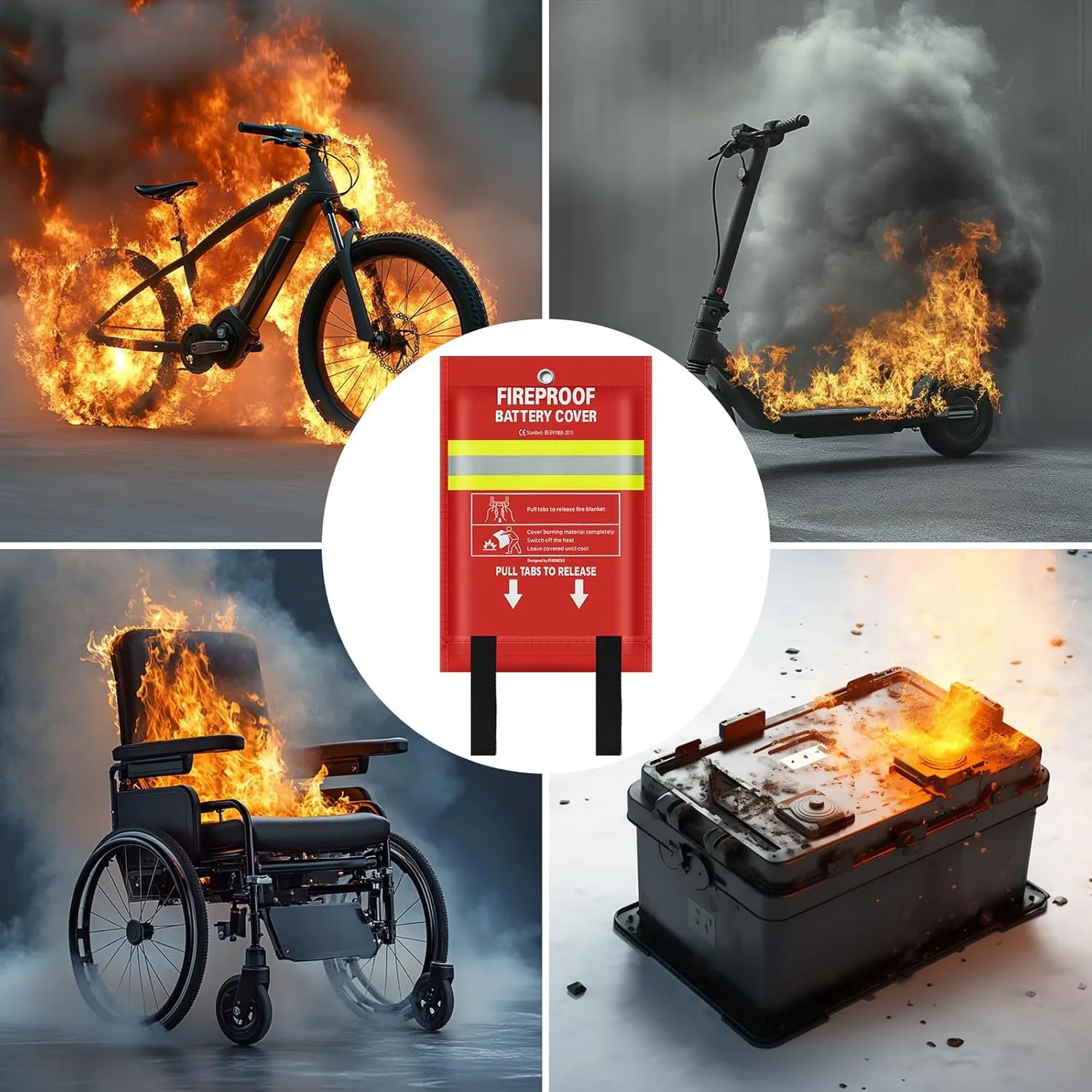 Lipo Battery Fireproof Cover Battery Safe Blanket for Ebike and Escooter Storage,Charging and Discharging, EV Fire Blanket for Lithium Battery (79x118 inch)