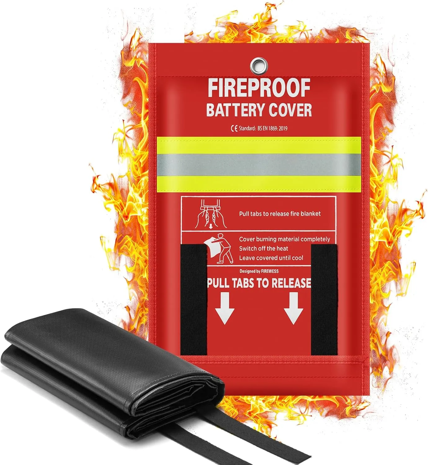 Lipo Battery Fireproof Cover Battery Safe Blanket for Ebike and Escooter Storage,Charging and Discharging, EV Fire Blanket for Lithium Battery (79x118 inch)