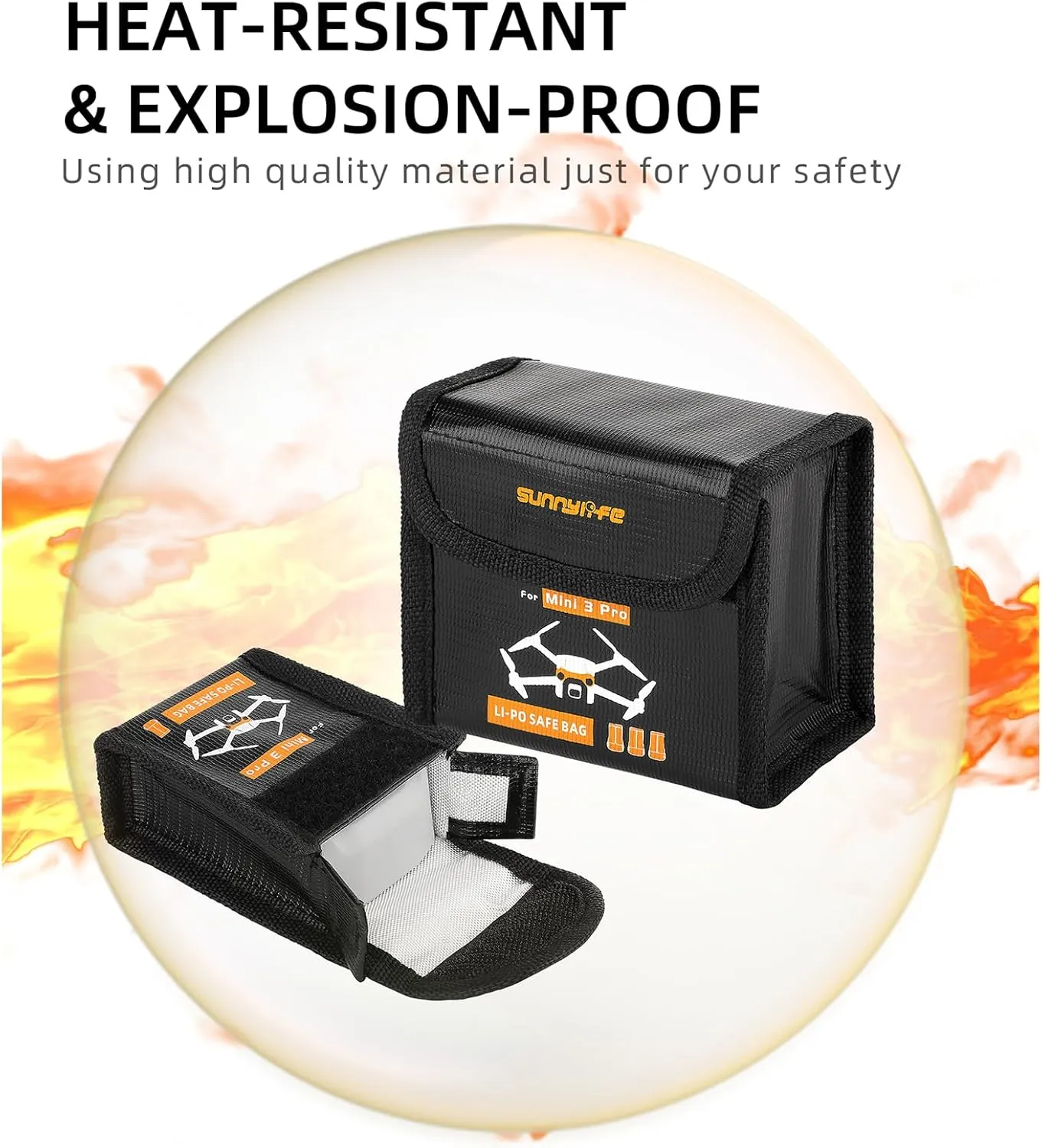 Lipo Battery Safe Bag Fireproof Safety Charging Storage Bag For DJI Mini 4 Pro/Mini 3 Pro Drone Accessories (Medium - for 2pcs batteries)