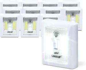 LitezAll COB LED Light Switch Night Light, 12-Pack 200 Lumen Wireless Battery Operated Wall Lights, Stick-On Switch Lights for Closets, Cabinets, Hallways, Garage, Gifts for Men – Batteries Included