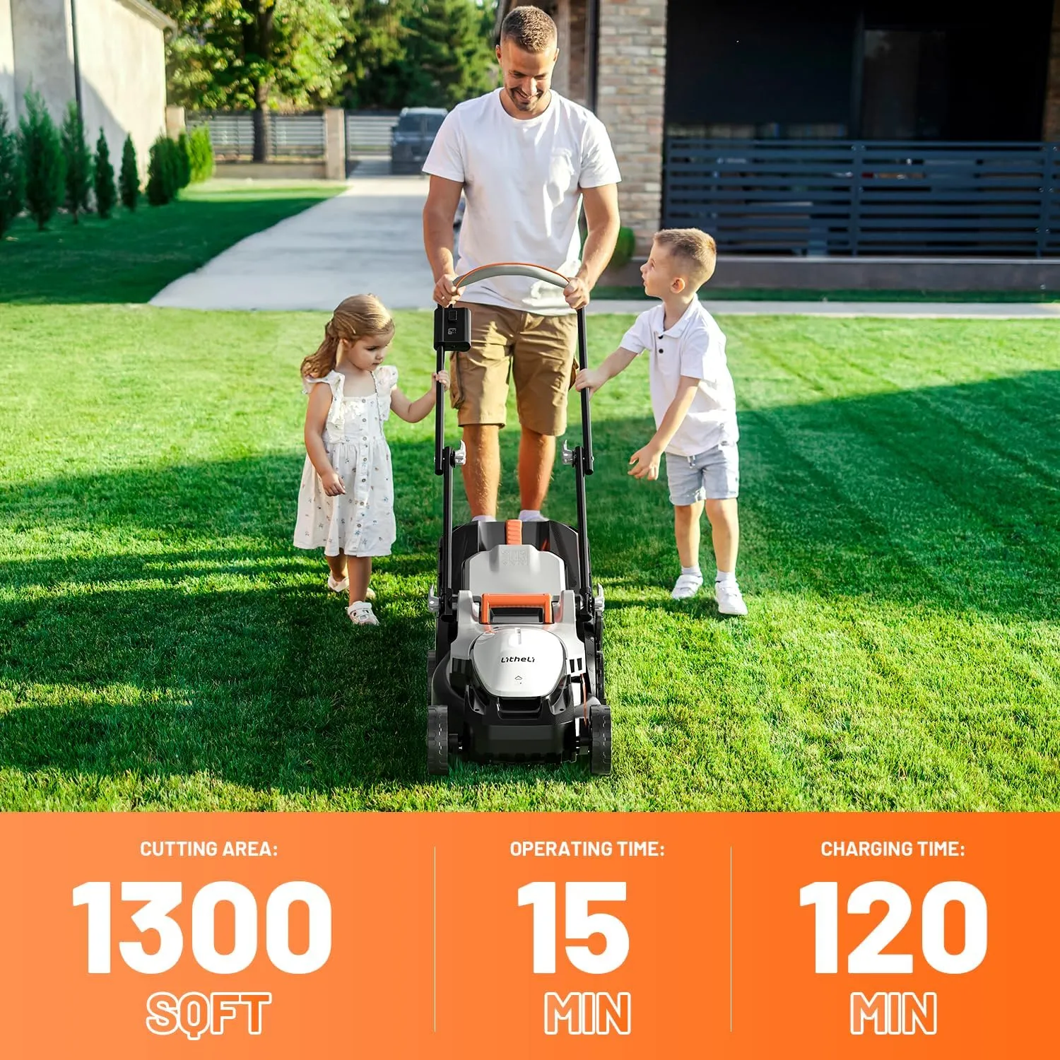 Litheli Electric Lawn Mower Cordless,Grass Cutter Machine for 1600 Sq.Ft.Lawnmower with Motor,13 in Cutting Width,8 Gallon Capacity,Cutting Height from 1 to 2.5 in（Include 4.0 Battery）