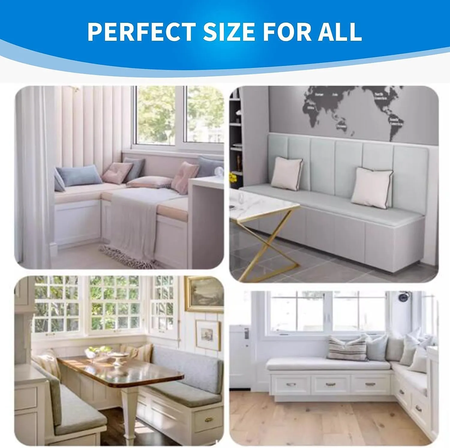 Loveboat Washable Bench Cushion, Non-Slip Bench Pad for Shoe Storage, Window, Piano, Dining 34"x14"x2" Milky White