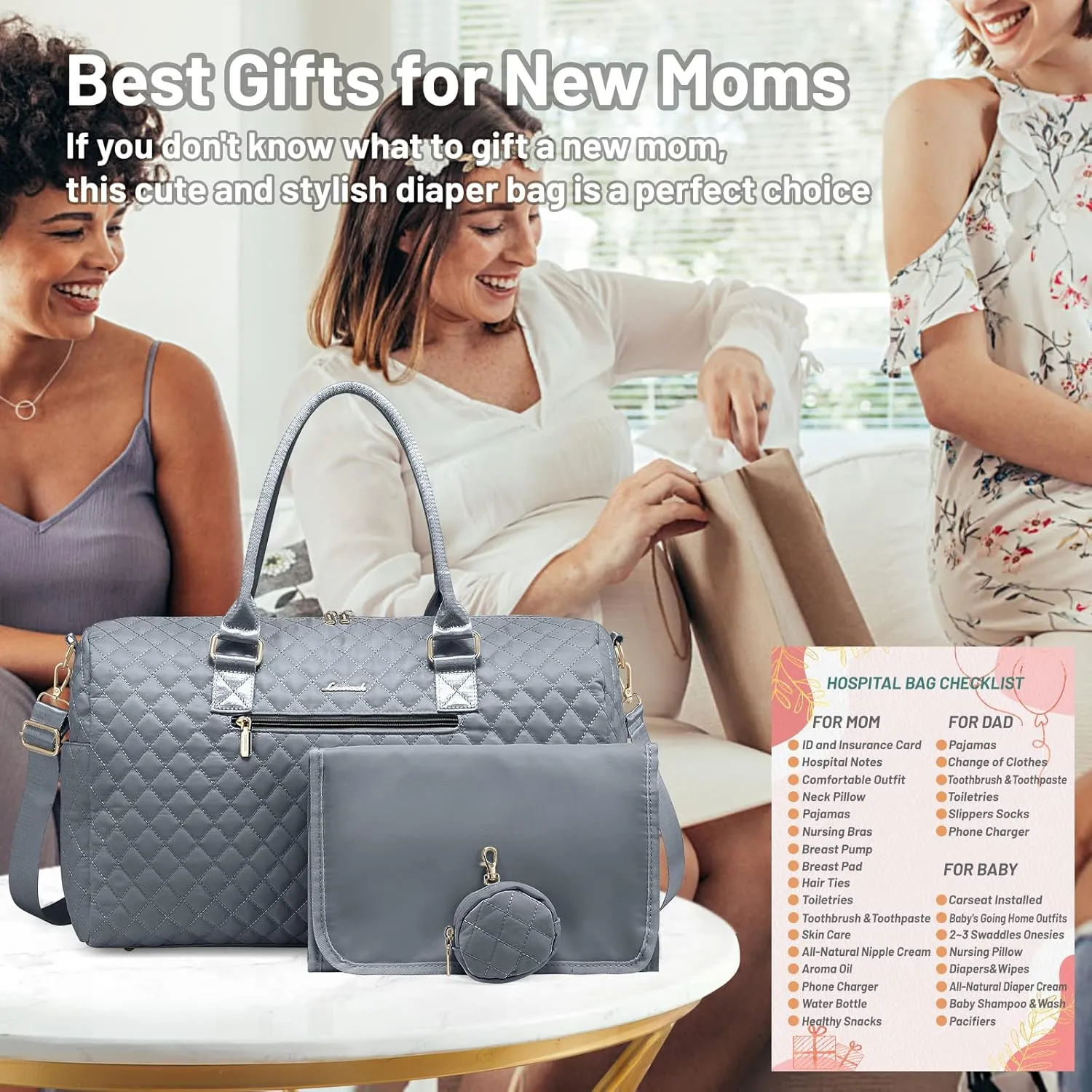 LOVEVOOK Diaper Bag Tote with Pacifier Case and Changing Pad, Large Capacity Mommy Bag for Hospital and Weekender Travel, Functional Baby Bag Newborn Baby Essential, Grey