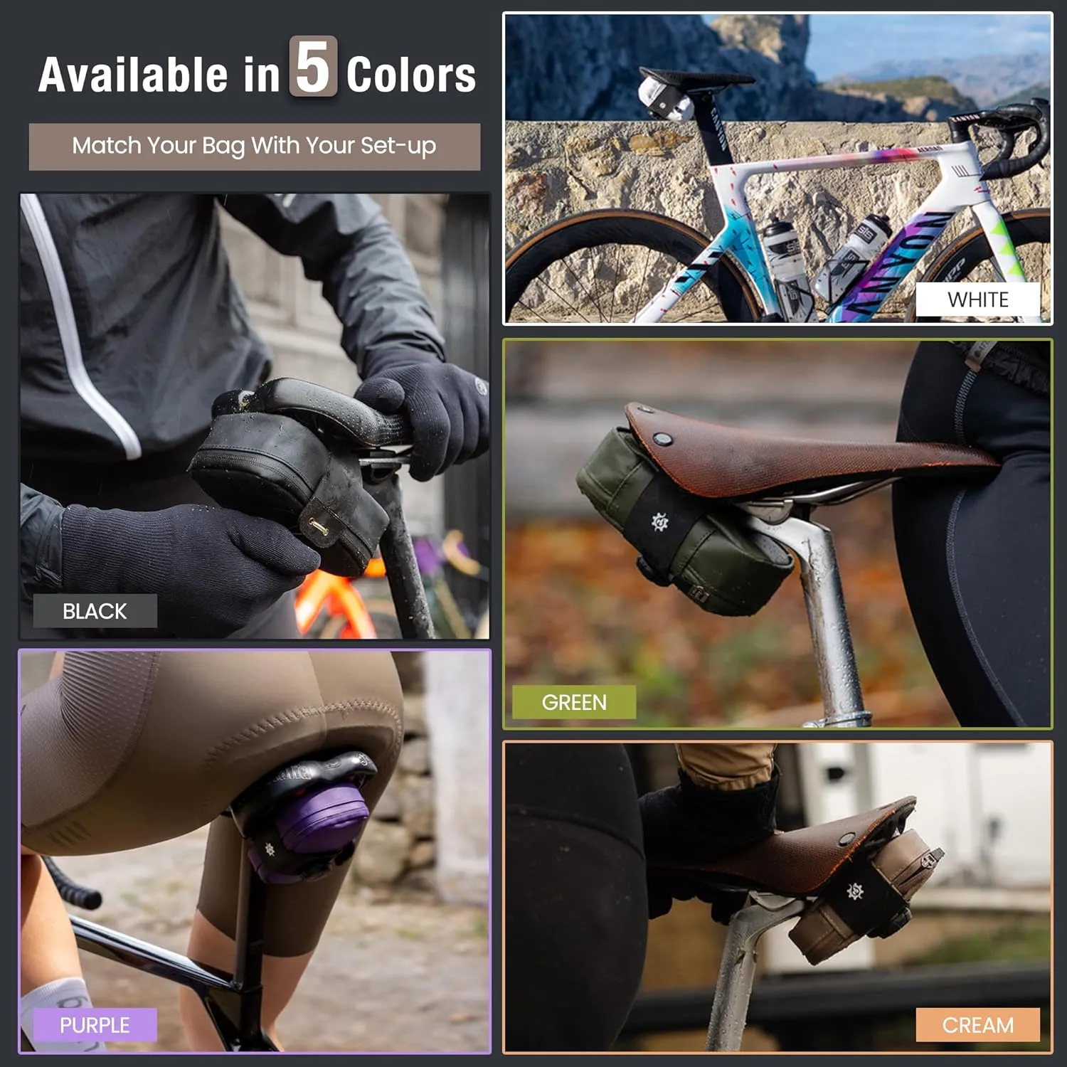 Lumiere & Co. Bike Seat Bag, Road Bike Bag, Small Bike Seat bags, Cycling Seat bag, Bike Under Seat Bag, Seat Bicycle bag, Bike Bag Under seat, Cycling Saddle Bag (Cream, Small)