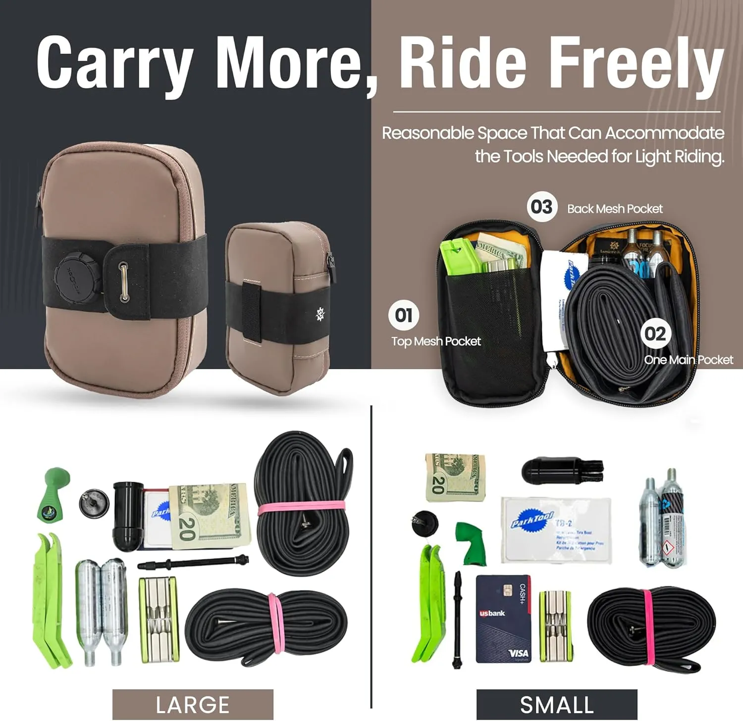 Lumiere & Co. Bike Seat Bag, Road Bike Bag, Small Bike Seat bags, Cycling Seat bag, Bike Under Seat Bag, Seat Bicycle bag, Bike Bag Under seat, Cycling Saddle Bag (Cream, Small)