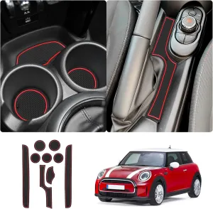 LUWU for 2023 2024 Mini Cooper F56 Liners Mats 2015-2024 Mini Cooper F56 Cup Holder Inserts Mat Mini Cooper Door Slot Mats Console Liner Trim Mats 2023 2024 Mini Cooper Accessories 9PCS, Red