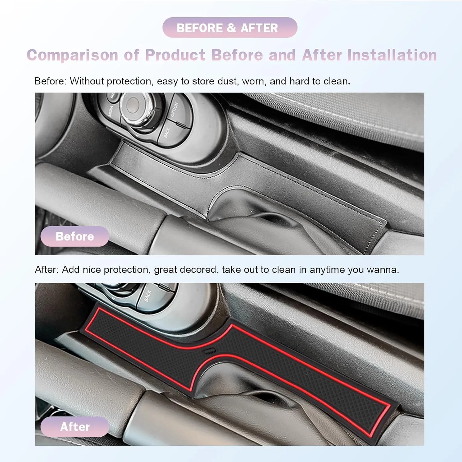 LUWU for 2023 2024 Mini Cooper F56 Liners Mats 2015-2024 Mini Cooper F56 Cup Holder Inserts Mat Mini Cooper Door Slot Mats Console Liner Trim Mats 2023 2024 Mini Cooper Accessories 9PCS, Red
