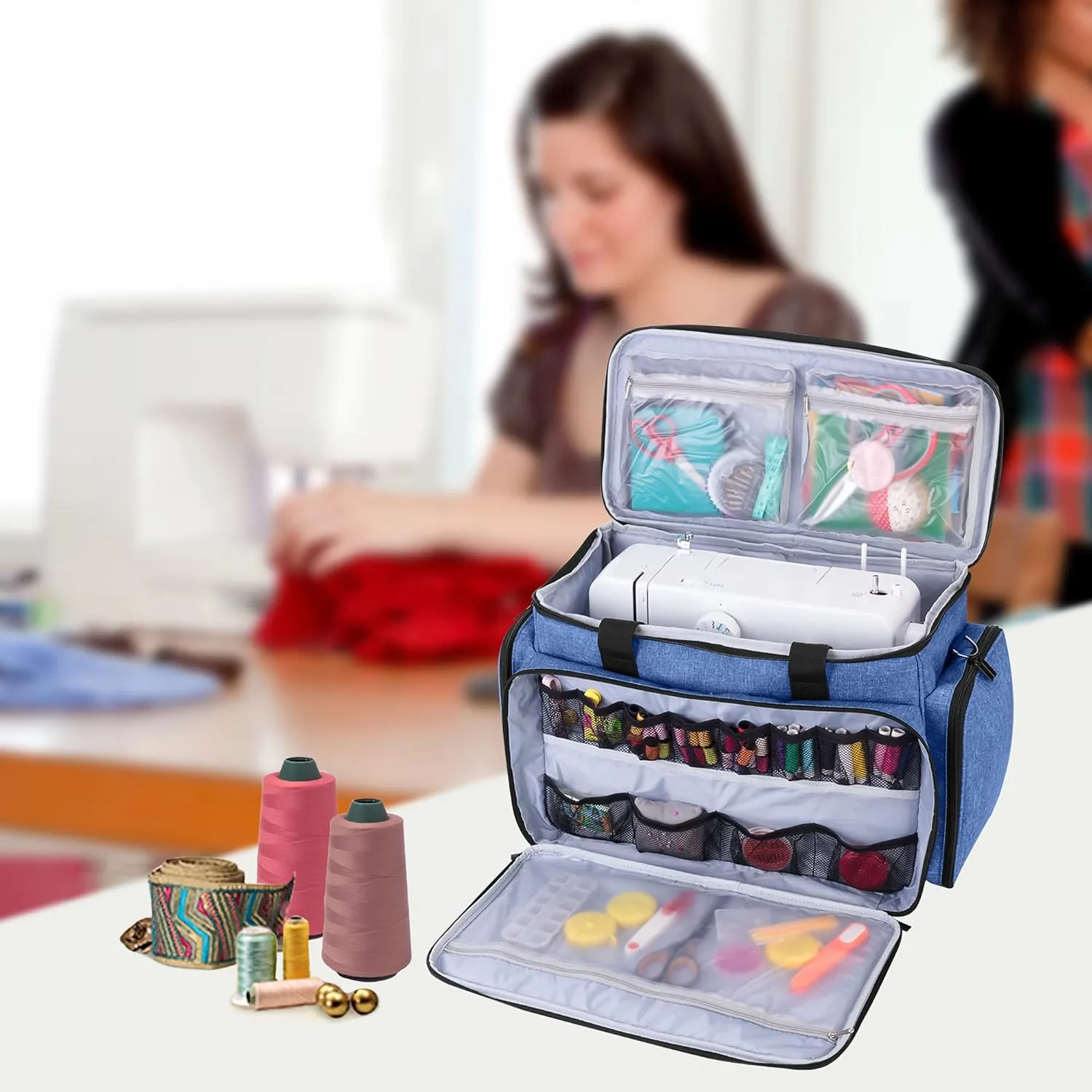 LUXJA Sewing Machine Carrying Bag with Removable Padding Pad, Travel Case for Sewing Machine and Accessories (Fit for Most Standard Sewing Machines), Blue (Bag Only)