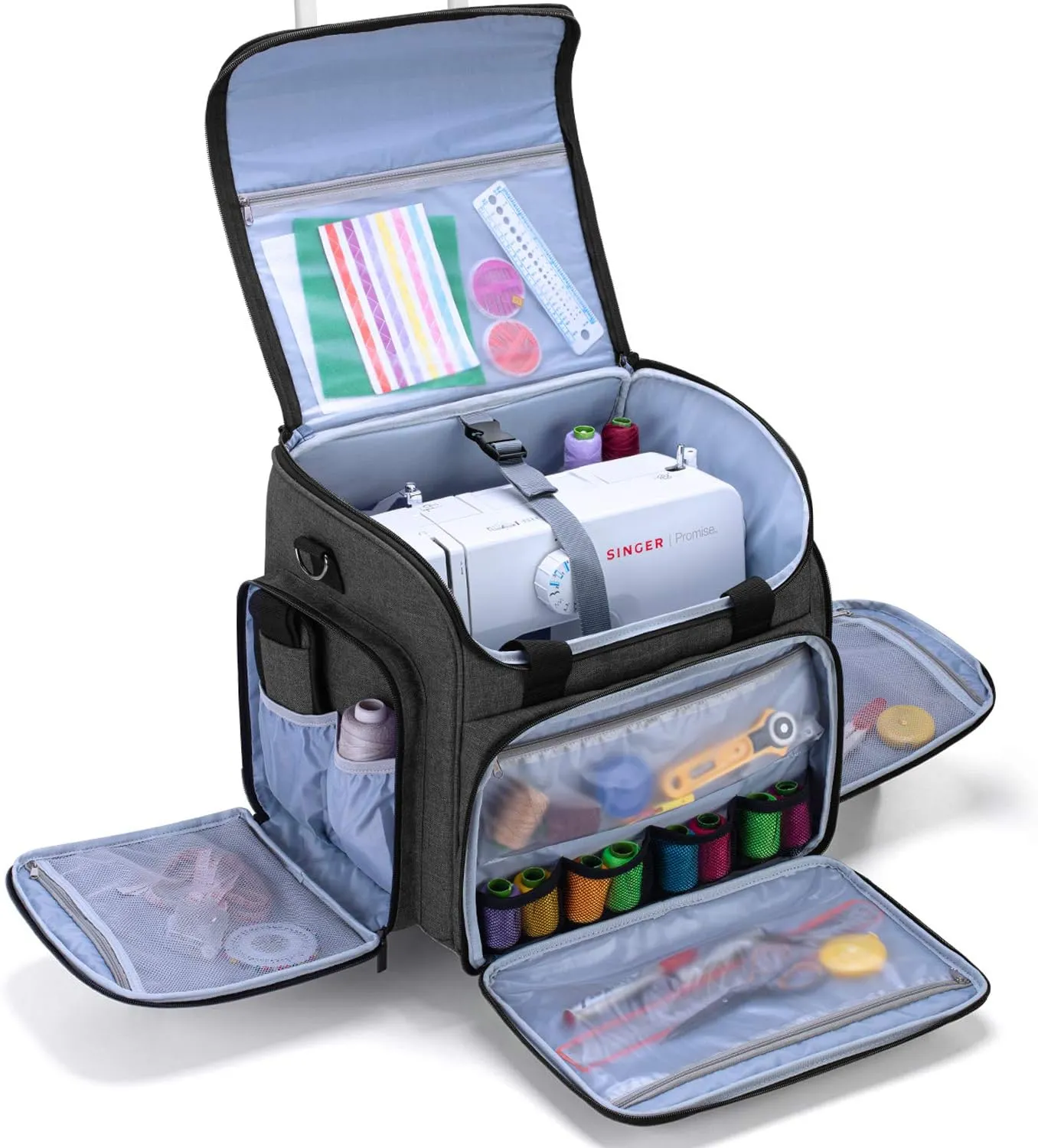 LUXJA Sewing Machine Case with Detachable Dolly, Sewing Machine Tote with Removable Bottom Pad (Patent Design), Black