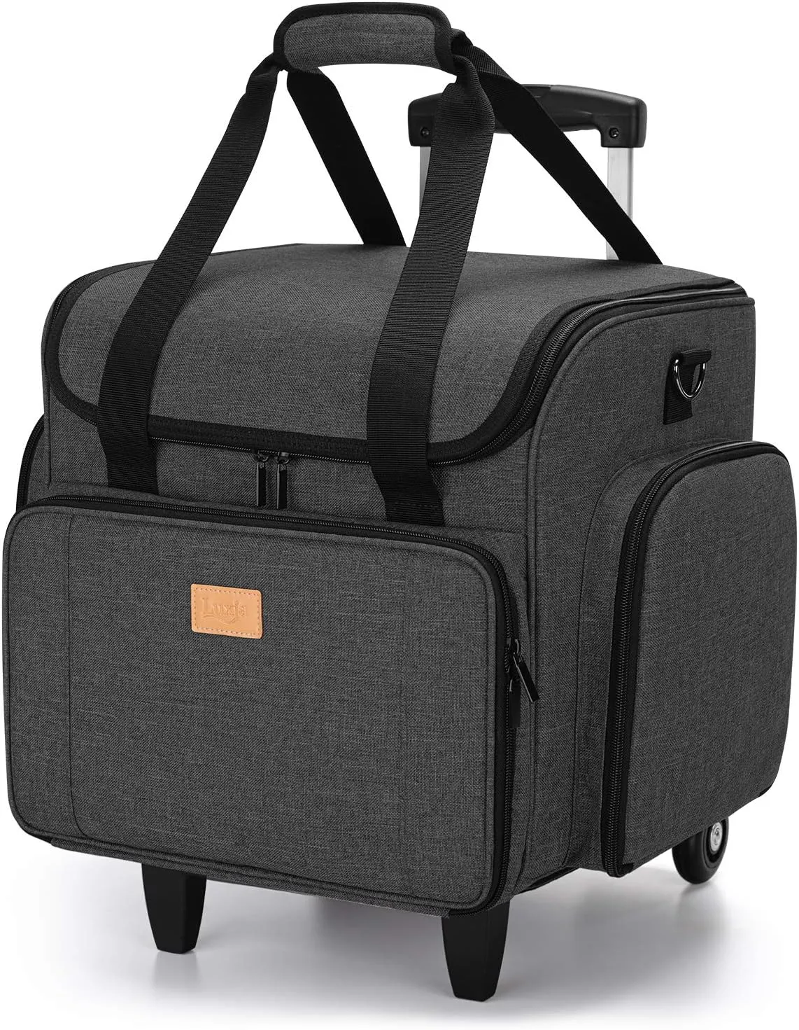 LUXJA Sewing Machine Case with Detachable Dolly, Sewing Machine Tote with Removable Bottom Pad (Patent Design), Black