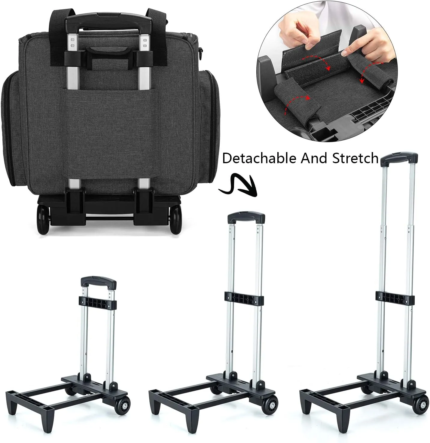 LUXJA Sewing Machine Case with Detachable Dolly, Sewing Machine Tote with Removable Bottom Pad (Patent Design), Black