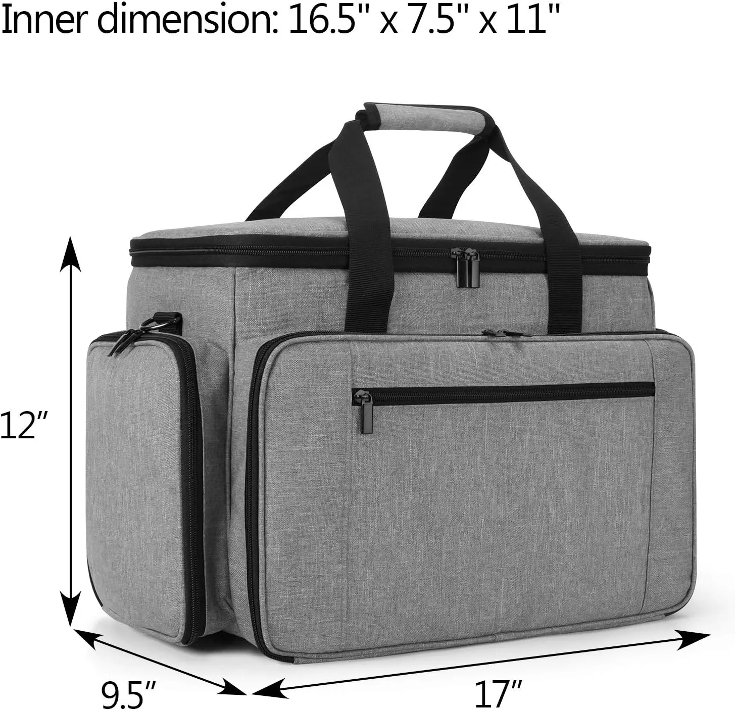 LUXJA Sewing Machine Case with Removable Padding Pad, Travel Case for Sewing Machine and Accessories (Fit for Most Standard Sewing Machines), Gray (Bag Only)