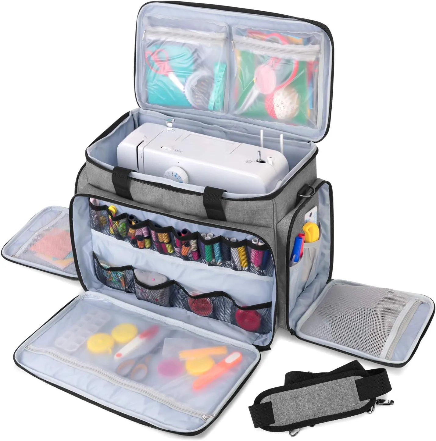 LUXJA Sewing Machine Case with Removable Padding Pad, Travel Case for Sewing Machine and Accessories (Fit for Most Standard Sewing Machines), Gray (Bag Only)
