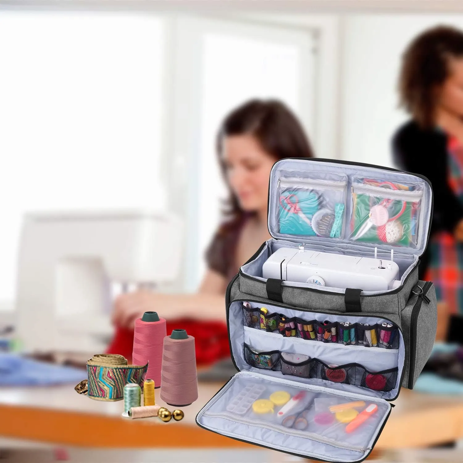 LUXJA Sewing Machine Case with Removable Padding Pad, Travel Case for Sewing Machine and Accessories (Fit for Most Standard Sewing Machines), Gray (Bag Only)