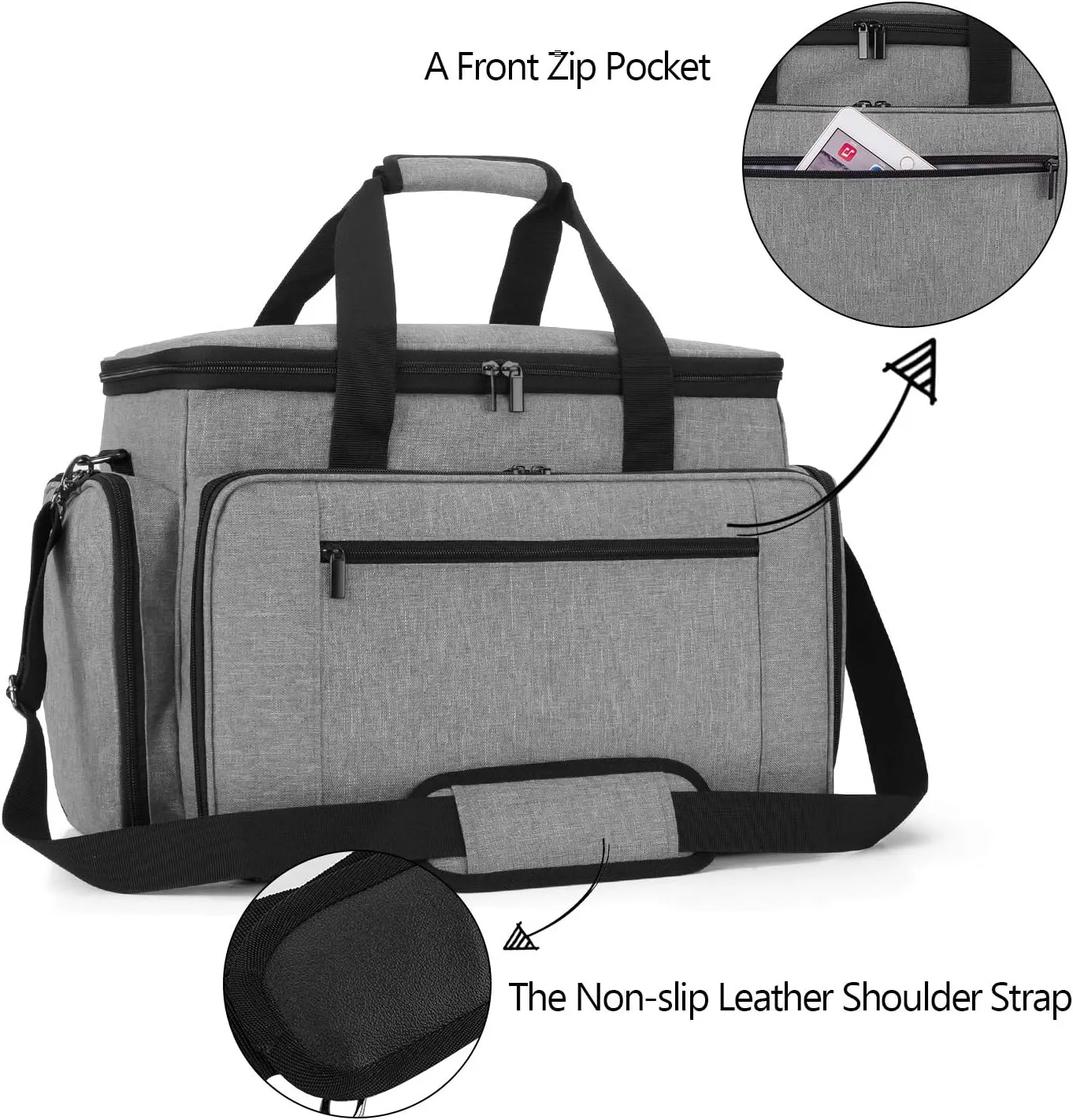 LUXJA Sewing Machine Case with Removable Padding Pad, Travel Case for Sewing Machine and Accessories (Fit for Most Standard Sewing Machines), Gray (Bag Only)