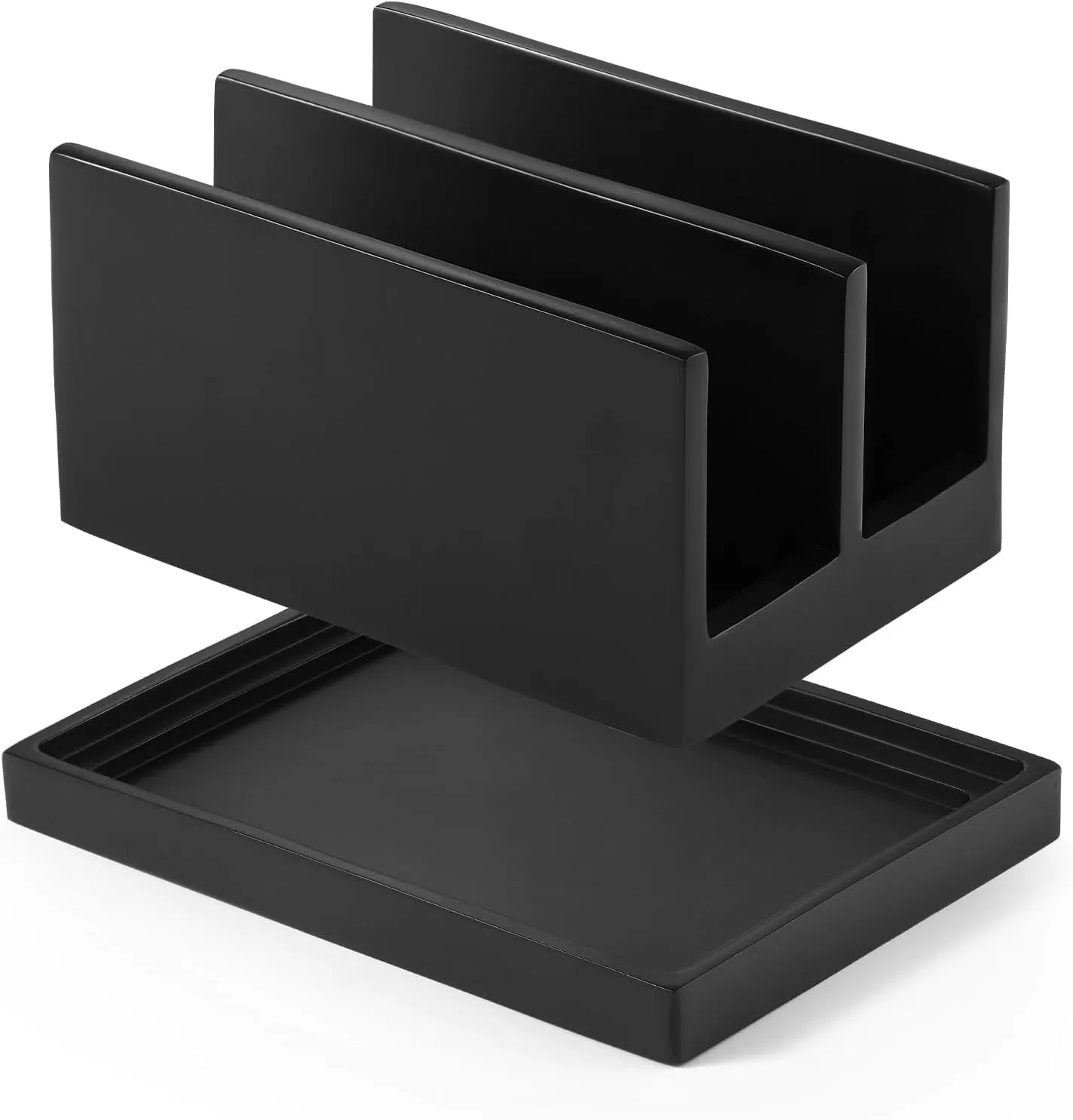 Luxspire Kitchen Sponge Holder for Sink, Dish Sponge Holder with 2 Compartments, Sponge Caddy for Kitchen Sink Counter, Sponge Holder with Drain Tray, Matte Black
