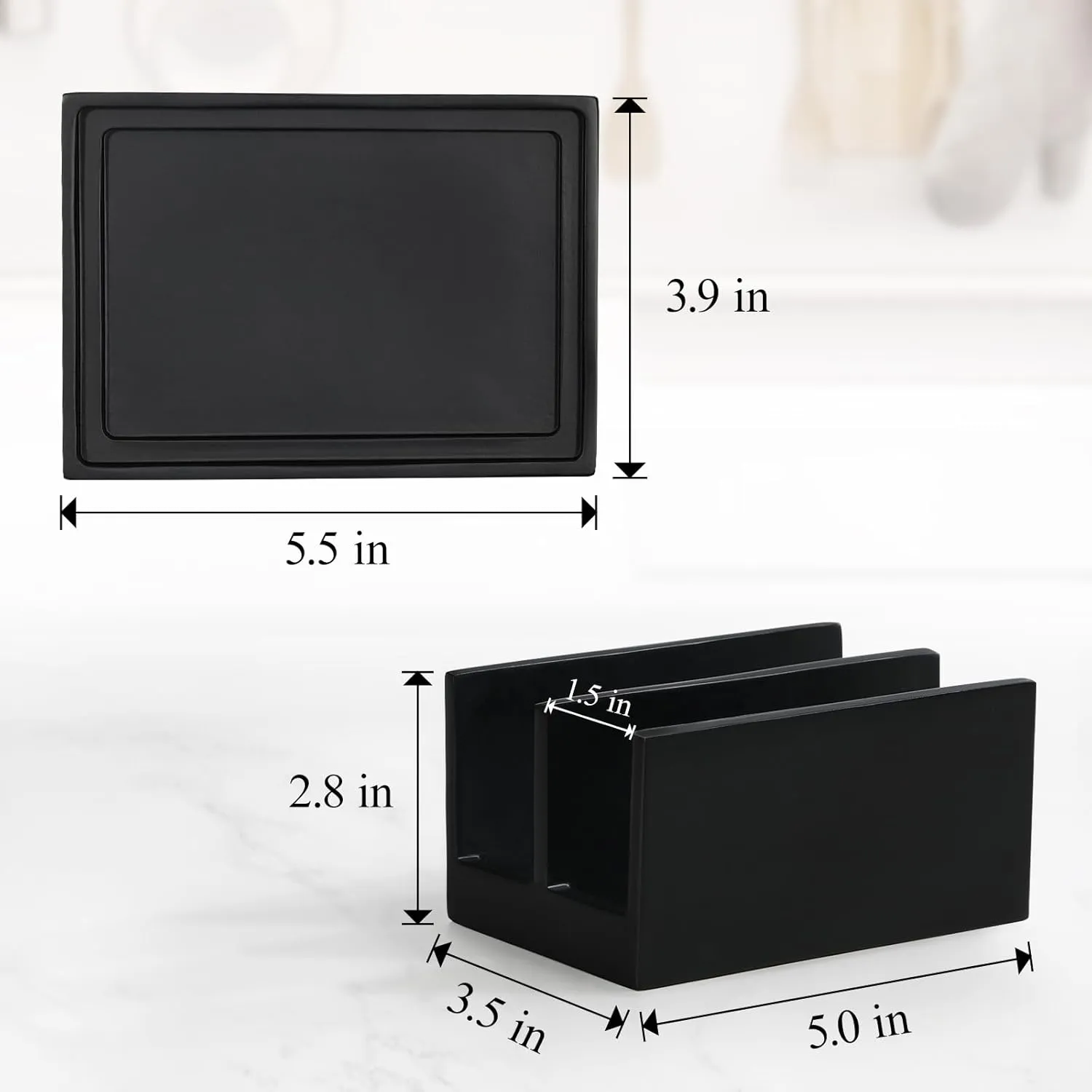 Luxspire Kitchen Sponge Holder for Sink, Dish Sponge Holder with 2 Compartments, Sponge Caddy for Kitchen Sink Counter, Sponge Holder with Drain Tray, Matte Black