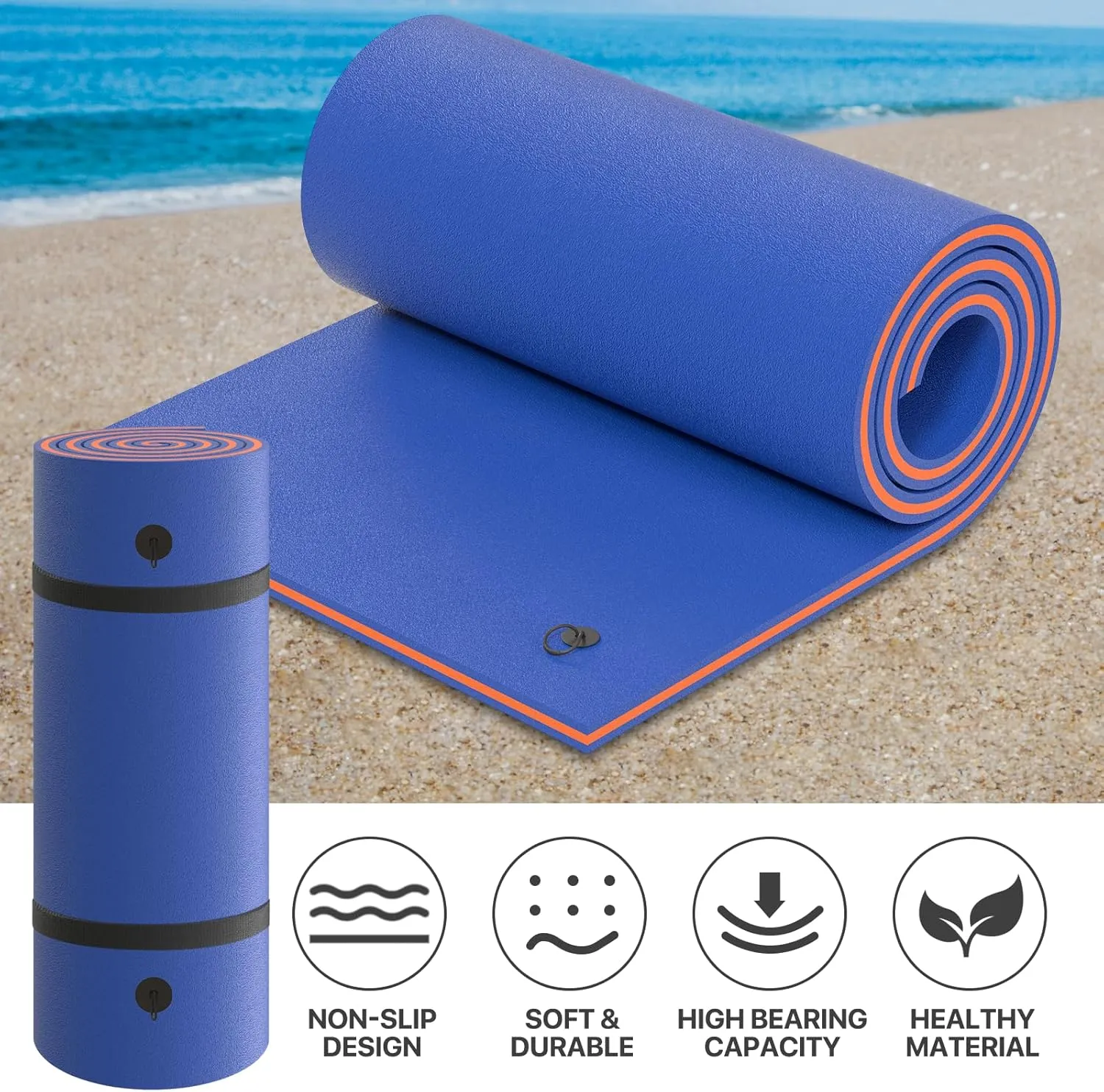MADOG 9 x 6 Ft Outdoor Floating Water Mat for Adult Beach Lake Ocean Swimming Pool Large Size 3 Layer Tear Resistant XPE Foam Giant Swim Tanning Float Island Pad Raft Recreation Hammock Lounger Blue