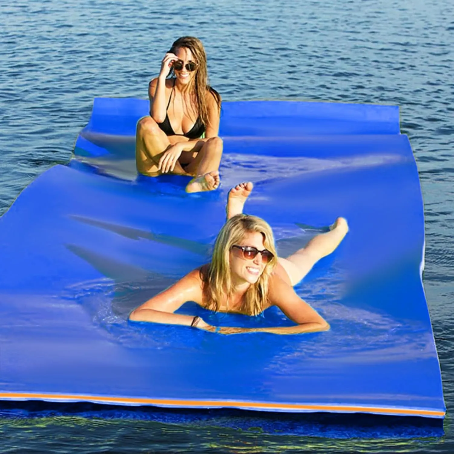 MADOG 9 x 6 Ft Outdoor Floating Water Mat for Adult Beach Lake Ocean Swimming Pool Large Size 3 Layer Tear Resistant XPE Foam Giant Swim Tanning Float Island Pad Raft Recreation Hammock Lounger Blue
