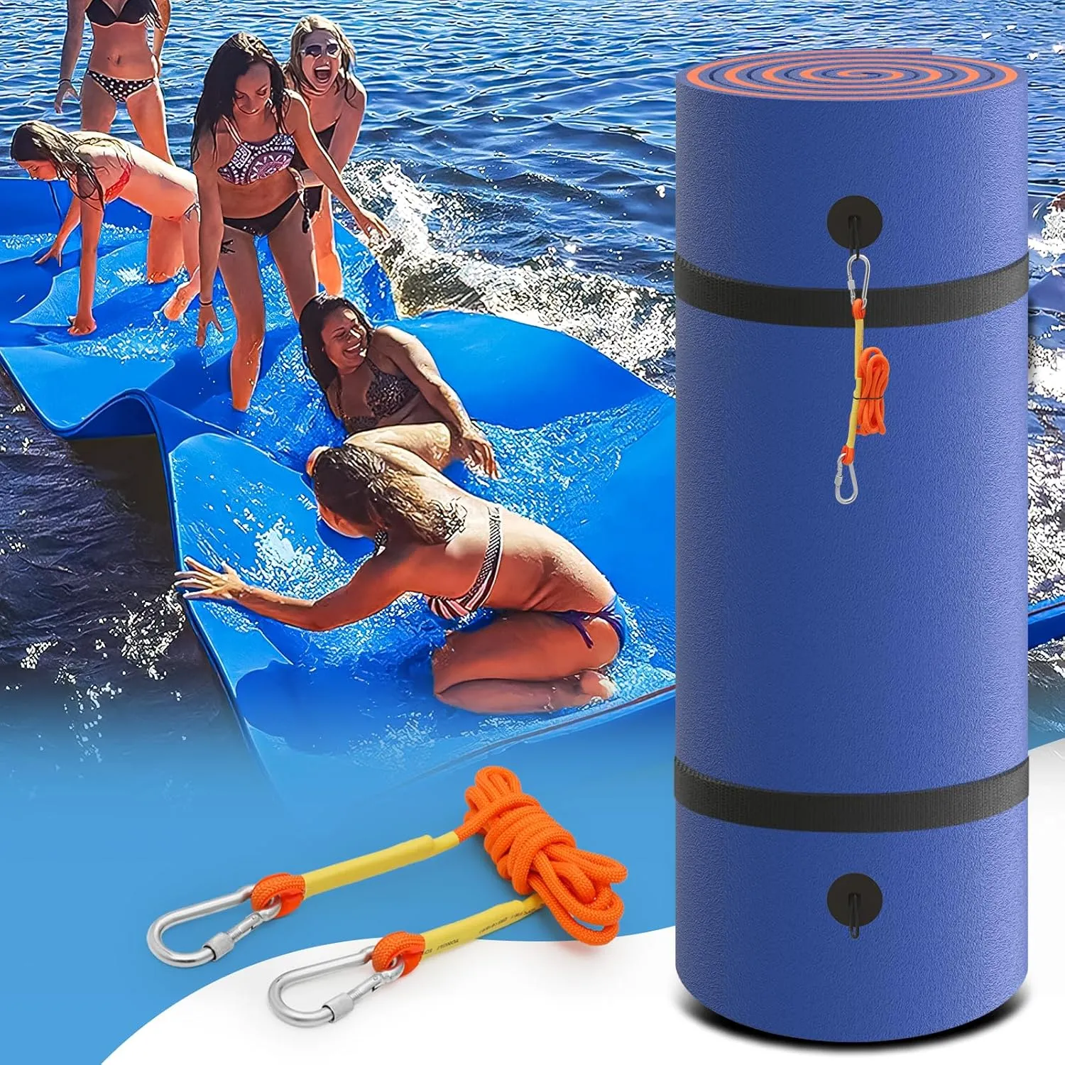 MADOG 9 x 6 Ft Outdoor Floating Water Mat for Adult Beach Lake Ocean Swimming Pool Large Size 3 Layer Tear Resistant XPE Foam Giant Swim Tanning Float Island Pad Raft Recreation Hammock Lounger Blue