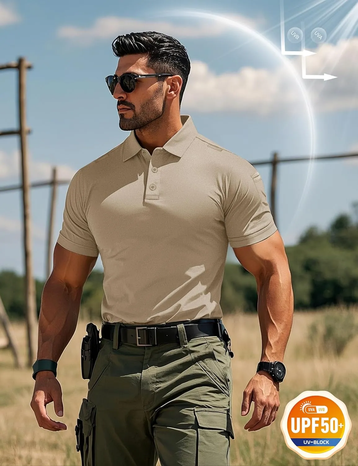 MAGCOMSEN Men's Polo Shirts Tactical UPF 50  Quick Dry Performance Short Sleeve Work Golf Shirts Lightweight Collared Pique