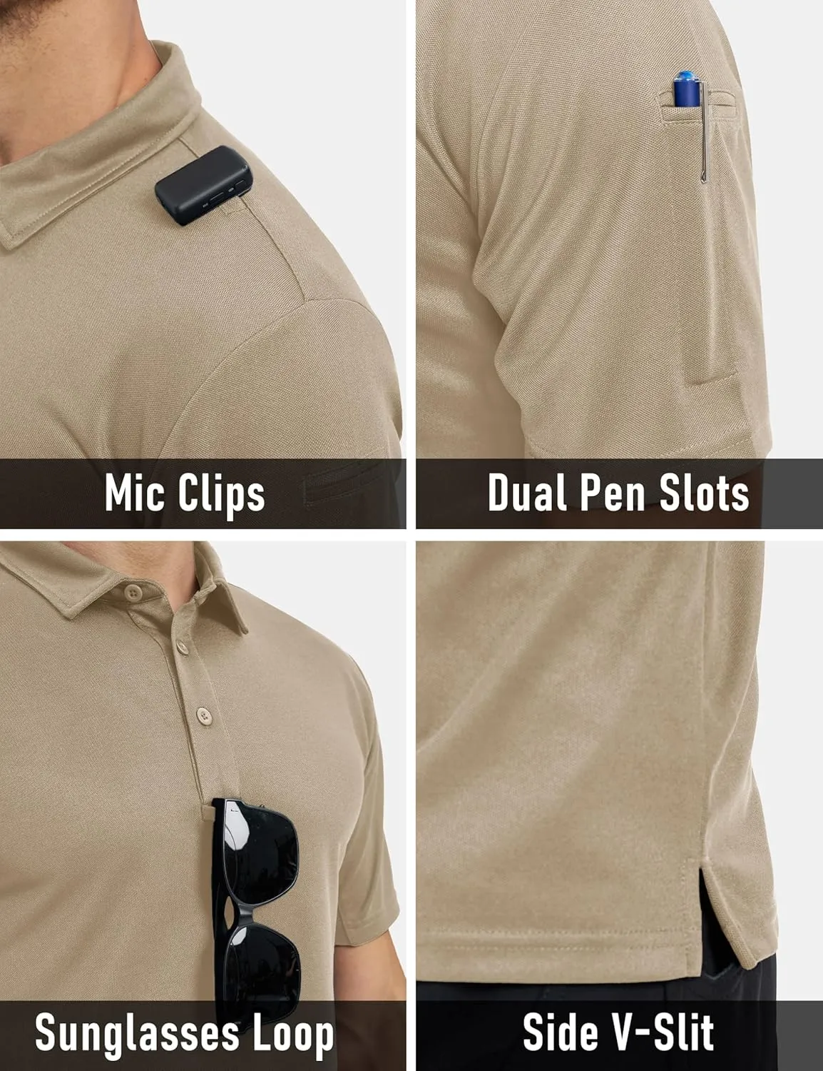 MAGCOMSEN Men's Polo Shirts Tactical UPF 50  Quick Dry Performance Short Sleeve Work Golf Shirts Lightweight Collared Pique