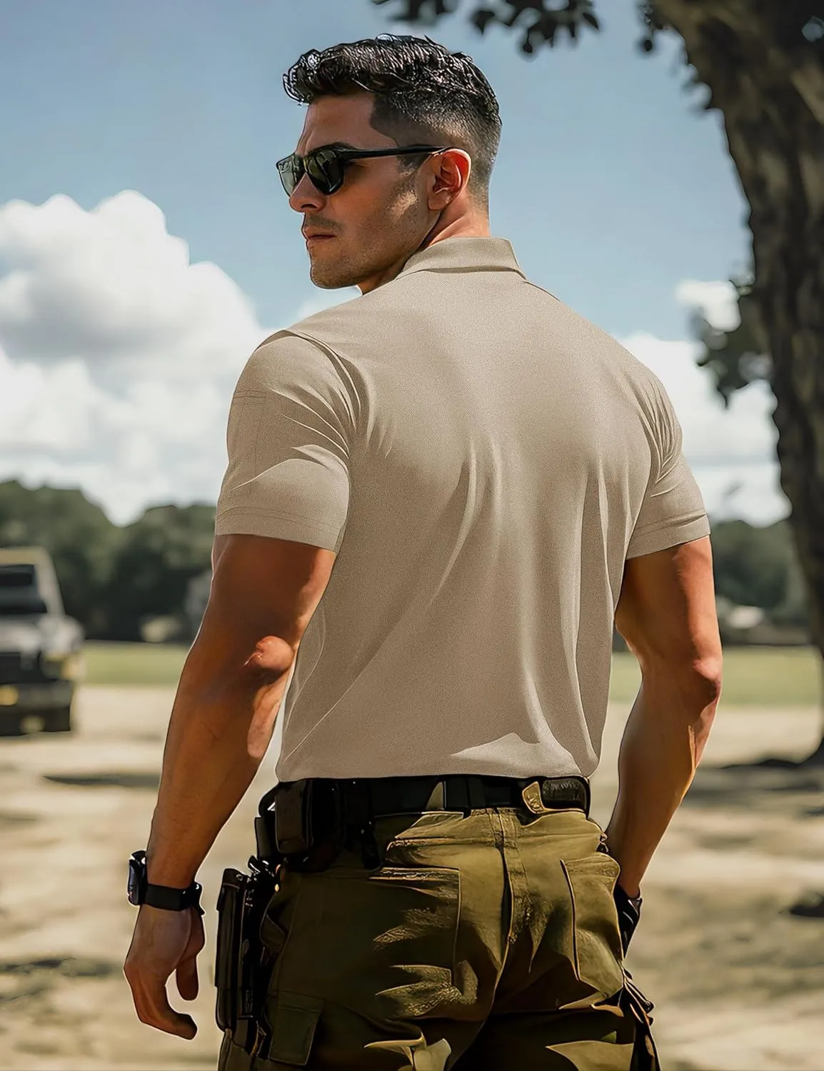 MAGCOMSEN Men's Polo Shirts Tactical UPF 50  Quick Dry Performance Short Sleeve Work Golf Shirts Lightweight Collared Pique