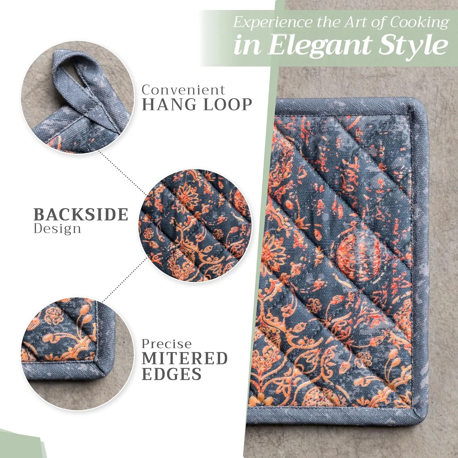 Maison d'Hermine Pot Holders Set 100% Cotton Heat Resistant Potholders 8" x 8" Hot Pads with Loop BBQ, Cooking, Baking, Grilling, Kitchen, Handling Hot Pans (Pack of 2, Imperfection)