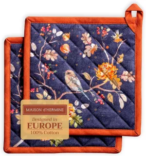 Maison d'Hermine Pot Holders Set 100% Cotton Heat Resistant Potholders 8" x 8" Hot Pads with Loop BBQ, Cooking, Baking, Grilling, Kitchen, Handling Hot Pans (Pack of 2, Kelim - Infinity)