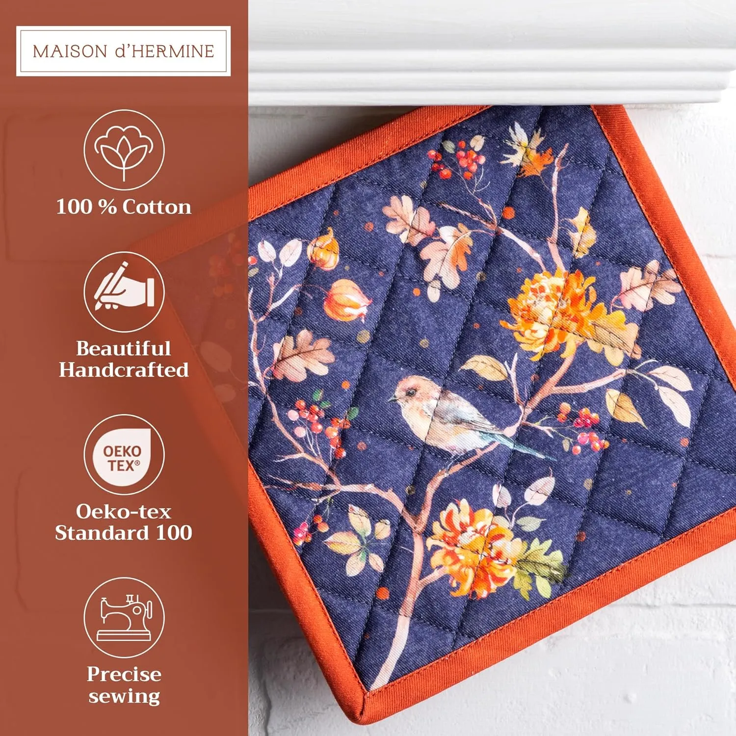 Maison d'Hermine Pot Holders Set 100% Cotton Heat Resistant Potholders 8" x 8" Hot Pads with Loop BBQ, Cooking, Baking, Grilling, Kitchen, Handling Hot Pans (Pack of 2, Kelim - Infinity)