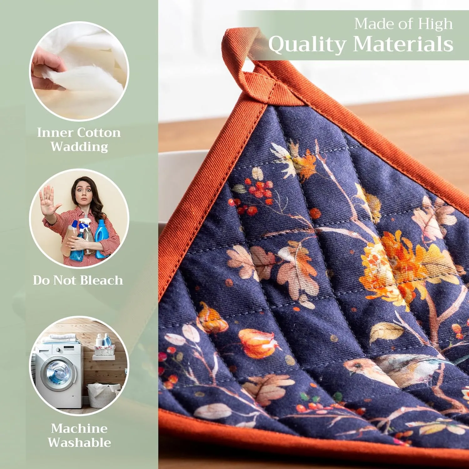 Maison d'Hermine Pot Holders Set 100% Cotton Heat Resistant Potholders 8" x 8" Hot Pads with Loop BBQ, Cooking, Baking, Grilling, Kitchen, Handling Hot Pans (Pack of 2, Kelim - Infinity)